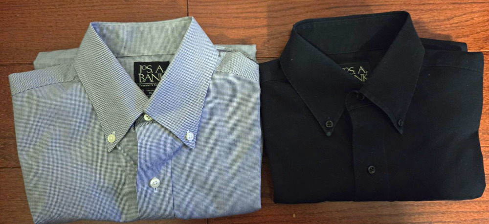 Jos. A. Bank Traveler's Collection Lot 2 Dress Shirts 15 33 Tailored Check/Solid